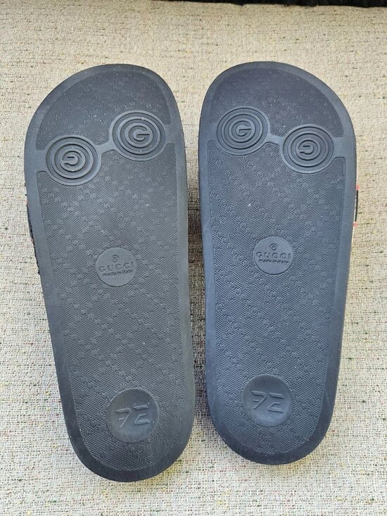 Gucci Men Sandal Shoes Slide Beige/Black Tone Rubber Size 9 Made in Italy Auth main image 11